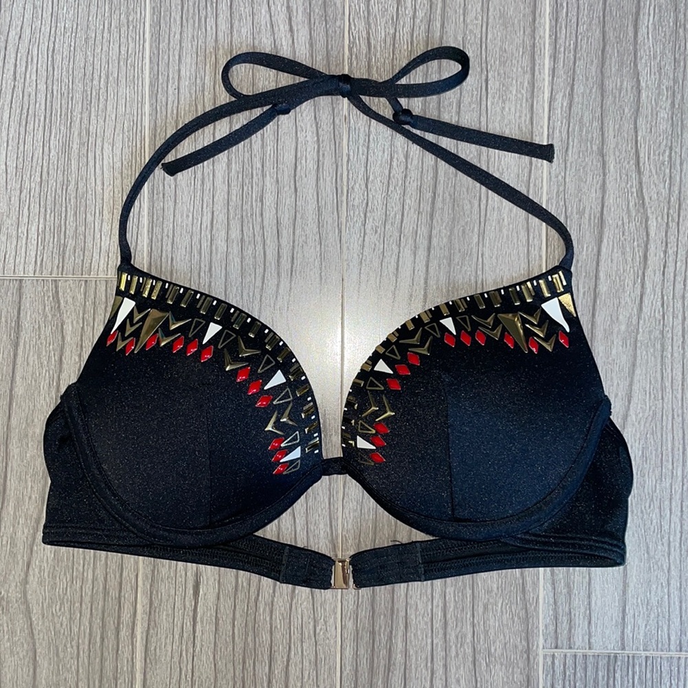 NWOT VICTORIAS SECRET Black Aztec Pattern Push Up Bikini Top
